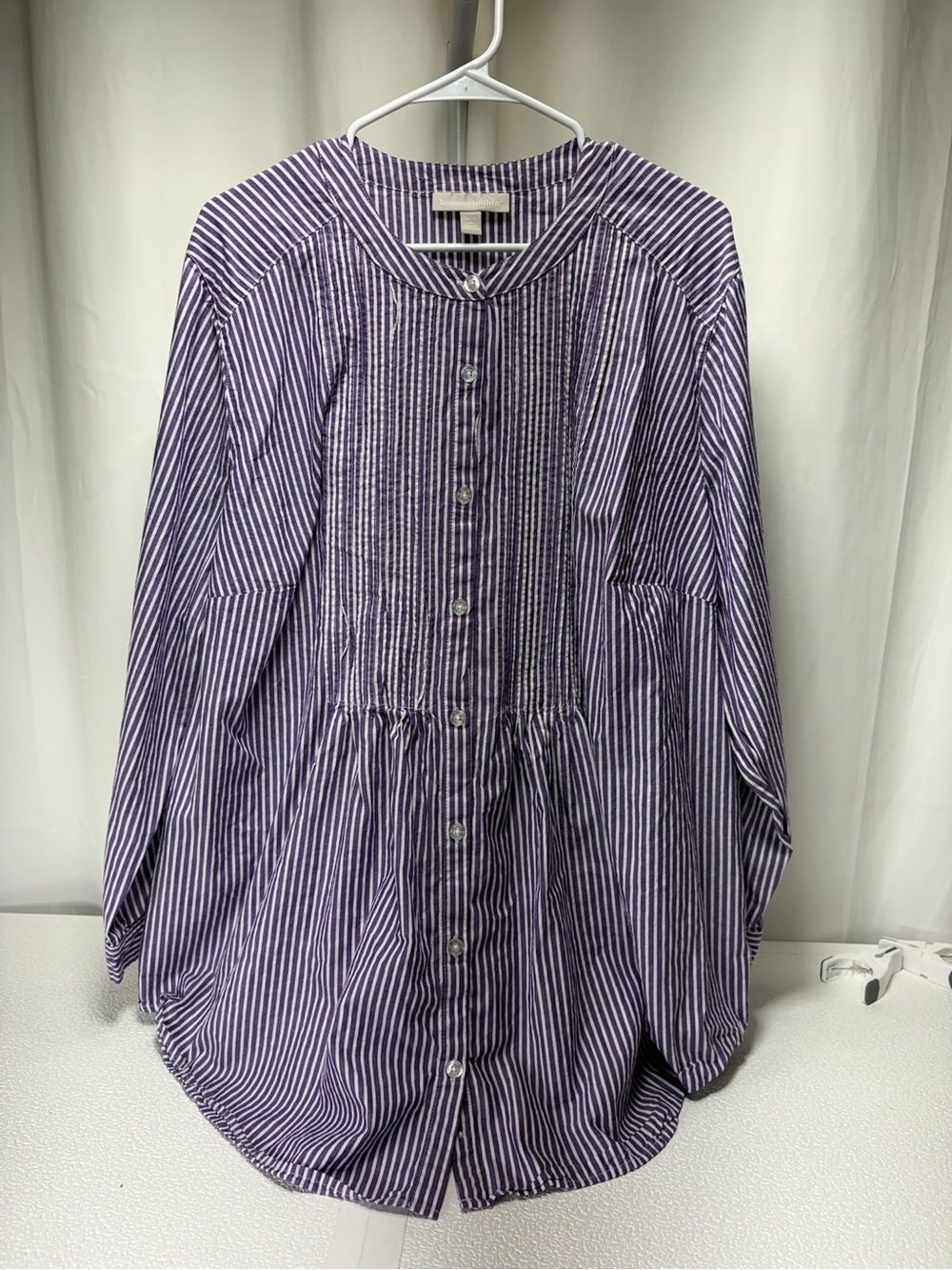 Woman Within Purple & White Striped Button-Front Tunic Shirt 4420